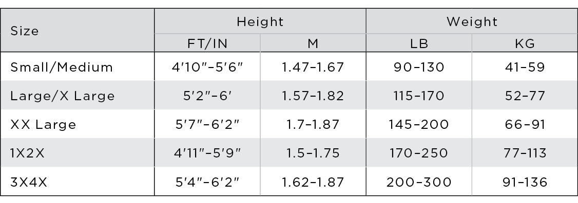 Adult size chart