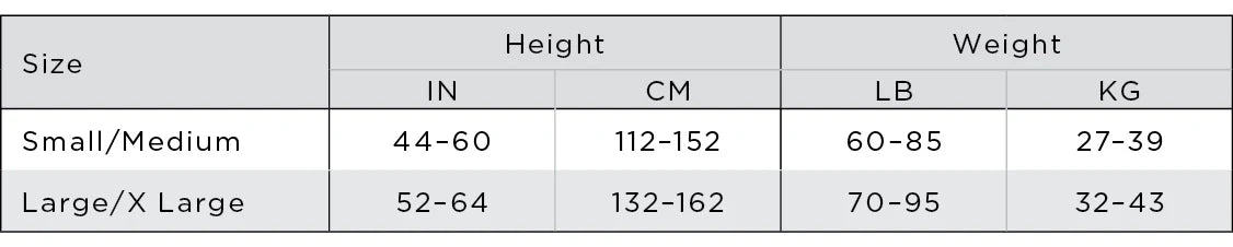Child fishnet tights size chart