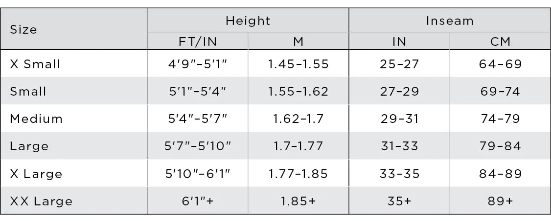 Mens tights size chart